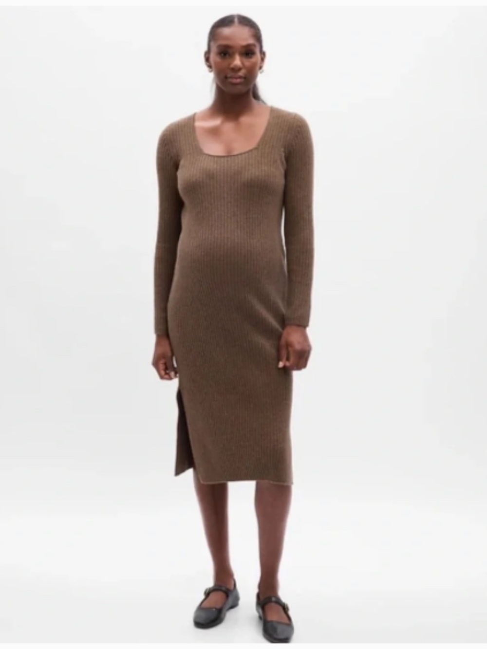 GAP Maternity CashSoft Rib Midi Sweater Dress Brown - size L - never worn